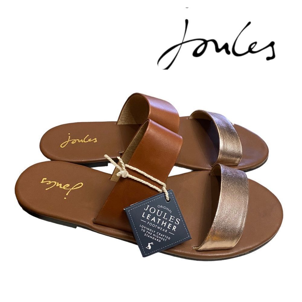 JOULES Fenthorpe Women's Two Strap Rosegold Leather Slide Sandals NEW 10
